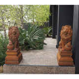 Statue Lion - with Ball on Pedestal Right