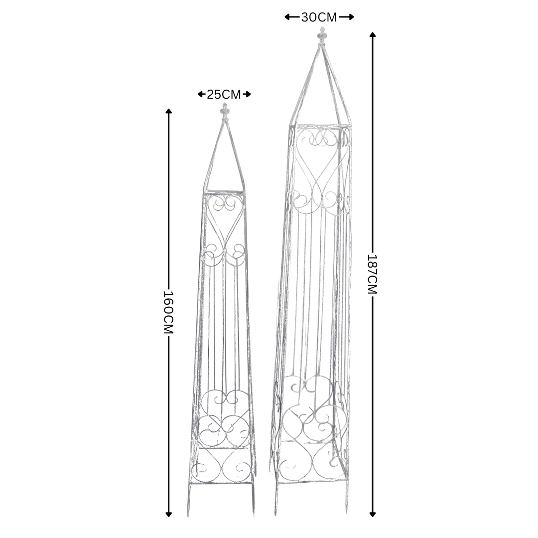 Plant Trellis - Obelisk Climbing Support Frame Set of Two Distressed Cream