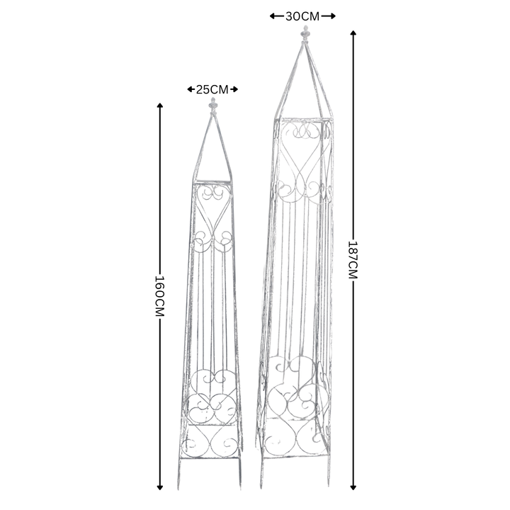 Plant Trellis - Obelisk Climbing Support Frame Set of Two Distressed Cream