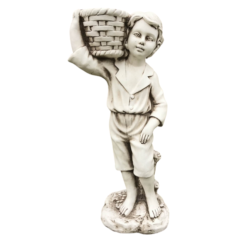 Statue Boy Holding Basket Planter