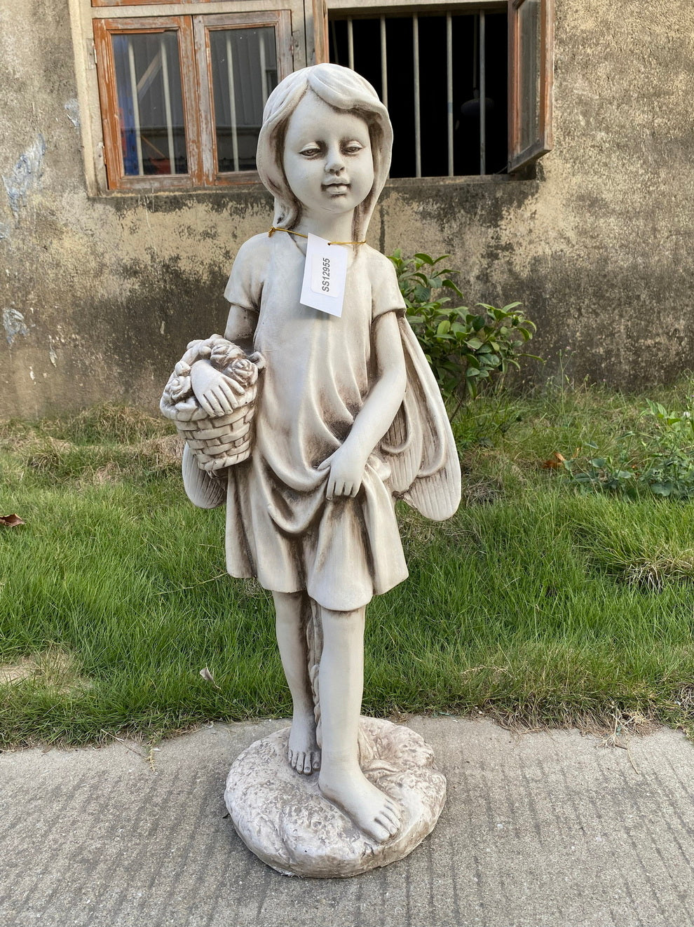 Statue Girl with Flower Basket