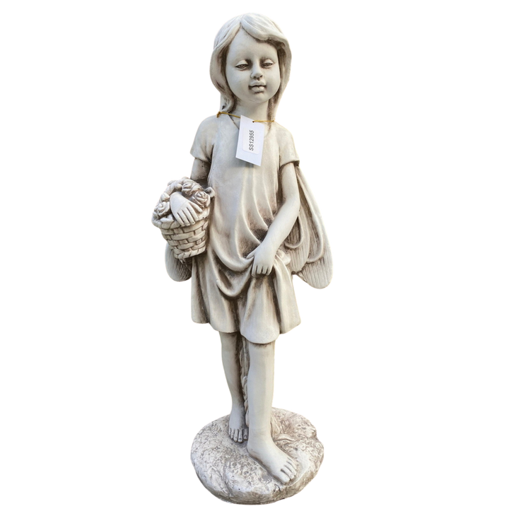 Statue Girl with Flower Basket