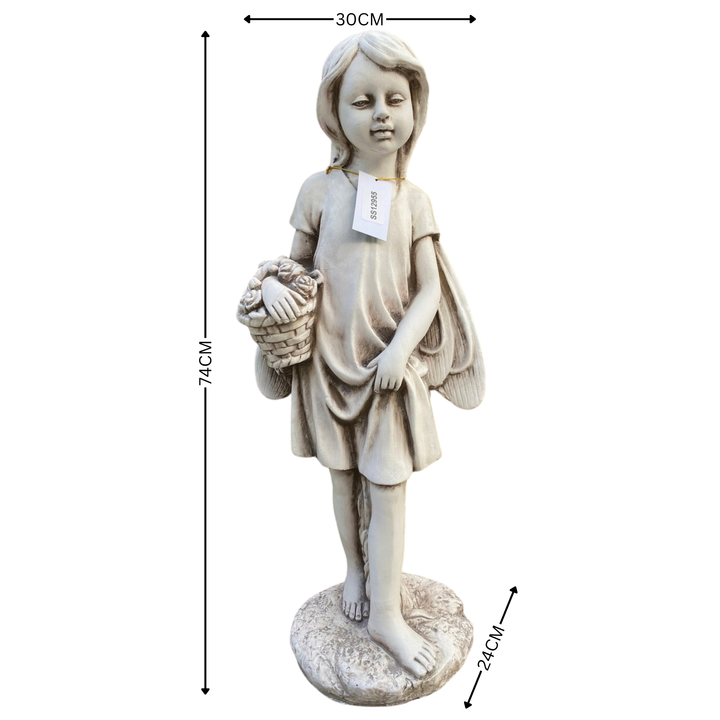 Statue Girl with Flower Basket