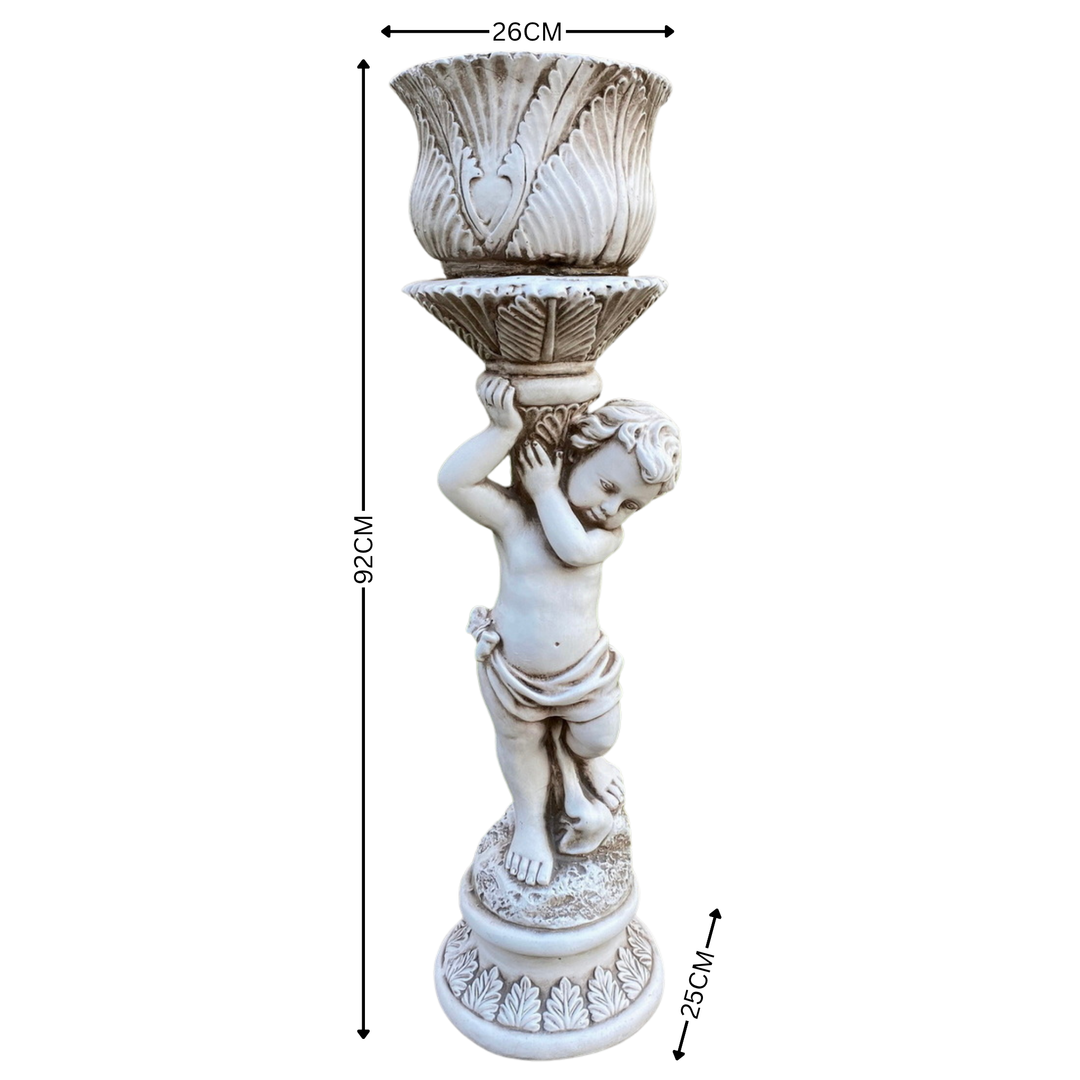 Statue Boy with Large Planter