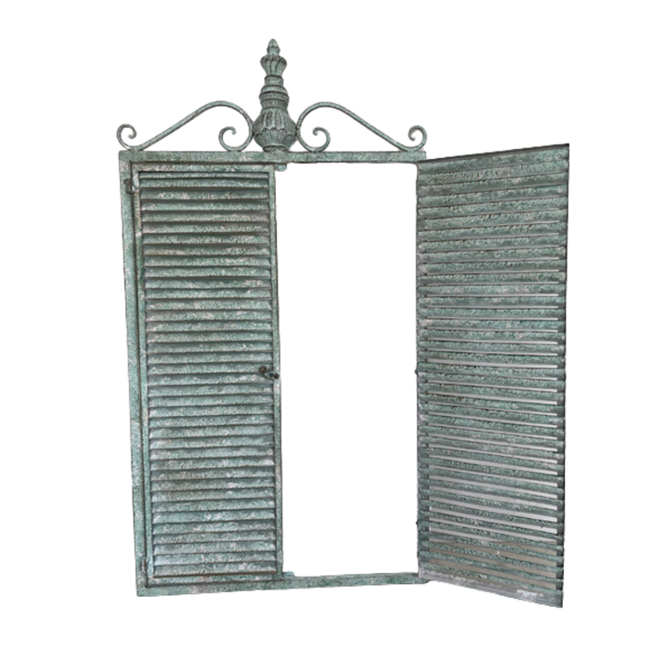 Mirror with Shutters Green Mottled White