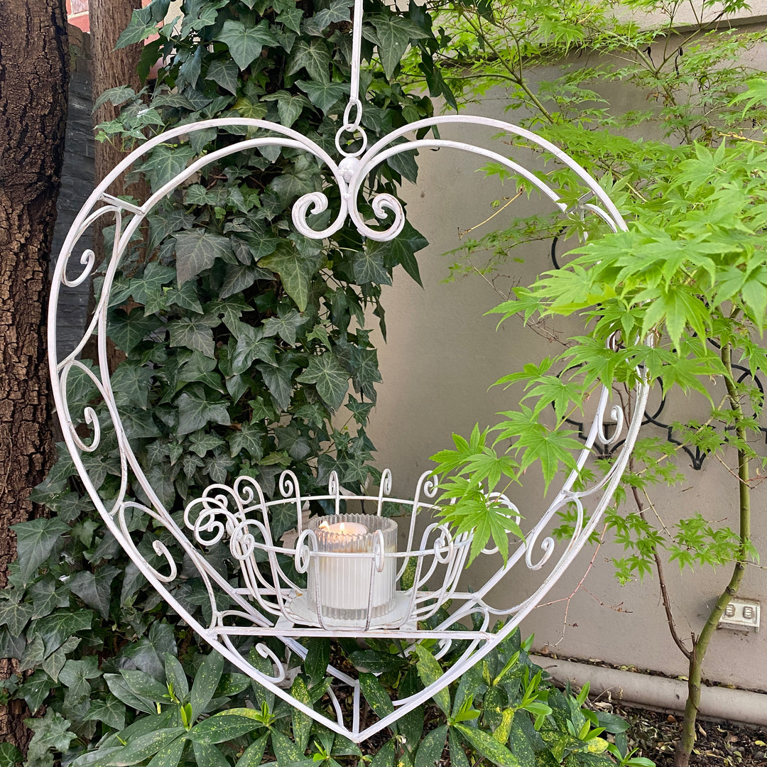 wrought iron heart shaped plant hanger Hanging Heart Large Cream – Courtyard Living