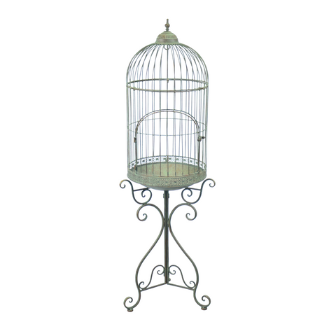 Bird Cage on Stand Rustic Green