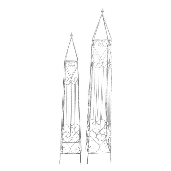Plant Trellis - Obelisk Climbing Support Frame Set of Two Distressed Cream