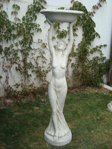 Statue Lady Birdfeeder Cream 39x32x130cm