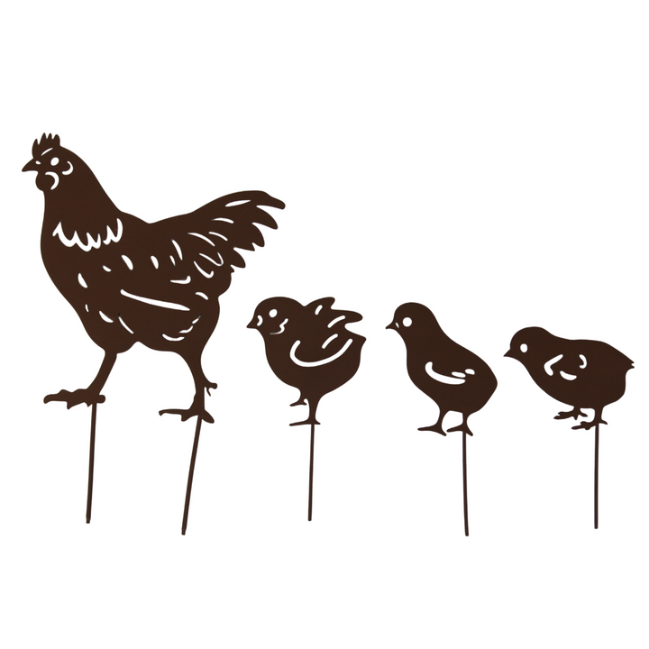 Garden Stake - Hen with 3 Chicks Set