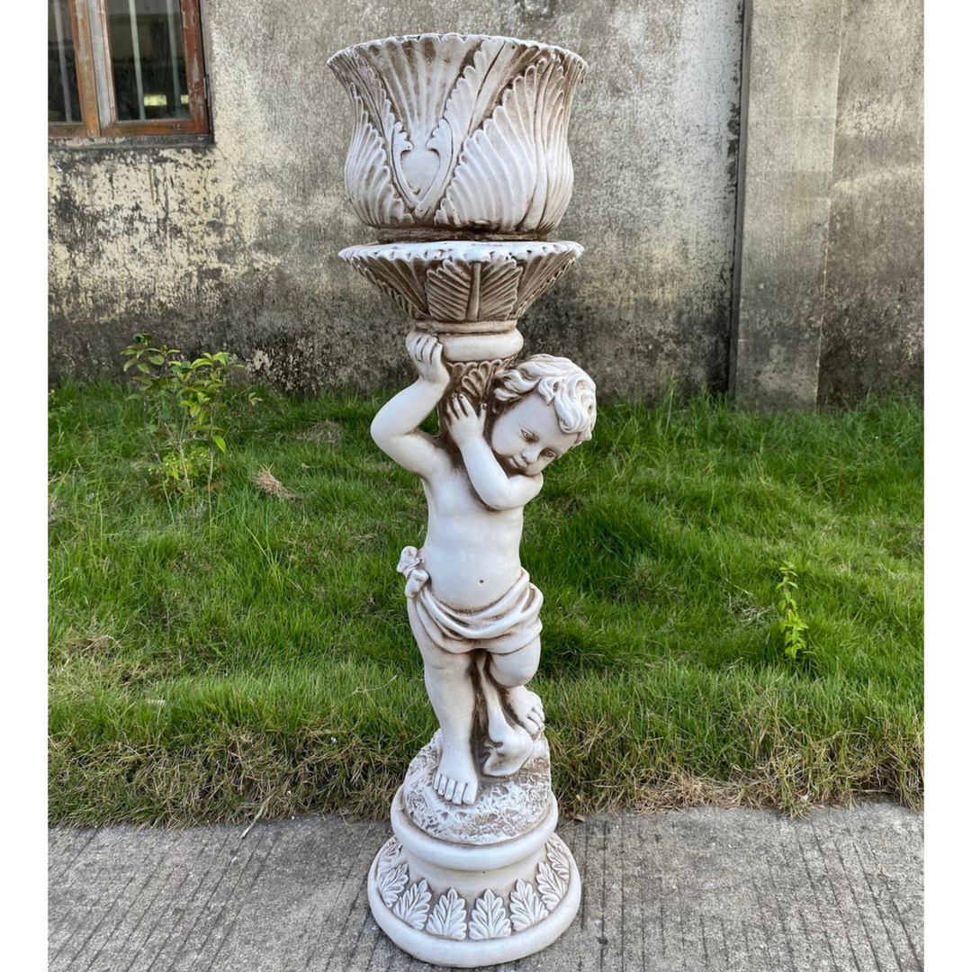 Statue Boy with Large Planter