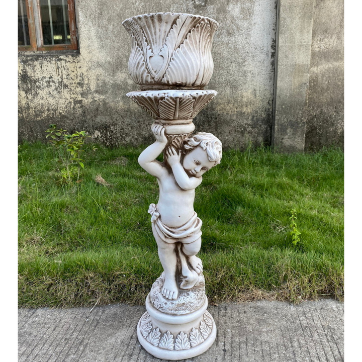 Statue Boy with Large Planter