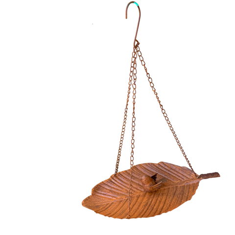 Birdfeeder Hanging Leaf with Bird Rust