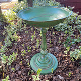 Birdbath/Feeder with Birds in Antique Rustic Green
