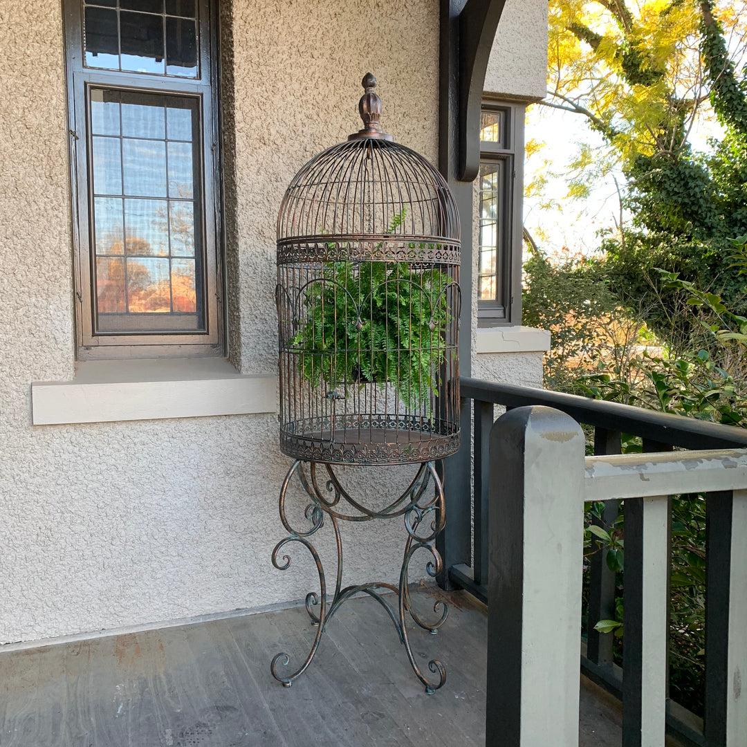 Bird Cage - Plant Holder Stand in Antique Verdi Bronze