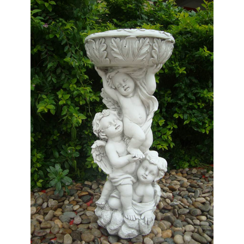 Statue 3 Angel Flower Pot Bird Feeder Bath Sculpture Figurine Ornament Feature Garden Decor 29X29X62cm High