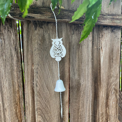 Hanging Bell Owl White 9x6x61cm.