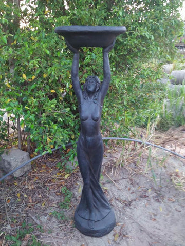 Statue Lady Birdfeeder Dark Grey/ Black 39x32x130cm