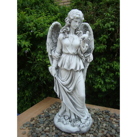 Statue Tall Lady Angel Holding Bird Sculpture Figurine Feature Garden Decor 41x33x101cm High