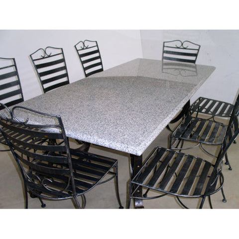 Outdoor Dining Table Setting Granite Speckled 2.1 + EM20055 Base + 6 Sophie Chairs