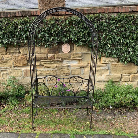 Garden Arch with Bench Seat Rustic Brown 110x45x216cm High