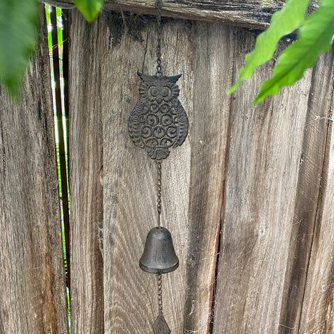 Hanging Bell Owl Rustic Brown 9x6x61cm