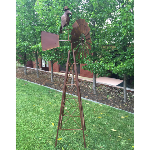 Windmill With Crow Metal Rustic Art Sculpture Garden Outdoor 81X56X201cm