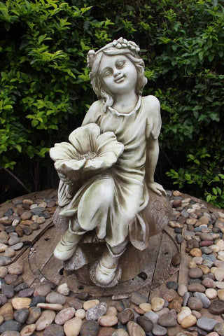 Statue Fairy on Mushroom Birdfeeder 30x28x57cm