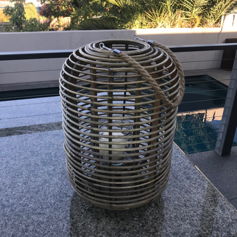 Candle Holder Rattan Cylinder Shape w Glass Insert 34x34x52cm-ORDER MULTIPLES 2