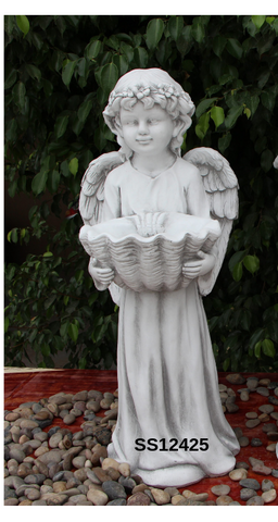 Statue Angel w Shell Birdfeeder 35x32x83cm