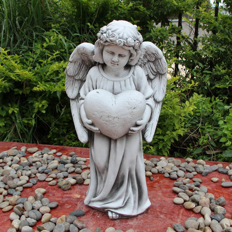 Statue Angel Holding Heart 35x23x61cm