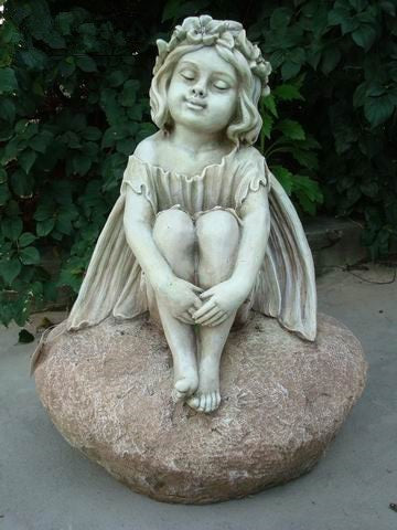 Statue Fairy Sitting on Rock 42x34x52cm