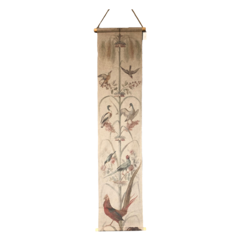Wall Decor Hanging Scroll Print on Fabric Unique Vintage Crested Pheasant Bird Life 42x2.5x166cm High