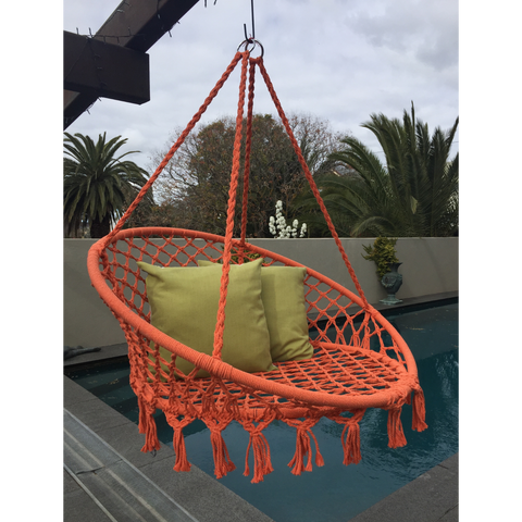 Macrame Hanging Chair Orange 100cm Round
